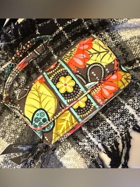 Vera Bradley Yellow Floral Pattern Wristlet with Multicolor Accents